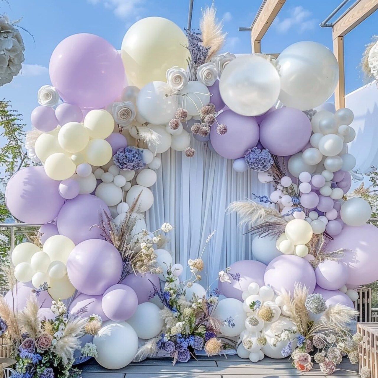 Pastel Purple White Balloon Garland - Double Stuffed Lavender Light Purple Cream Balloon Arch Kit Pearl Lilac White Ivory Color